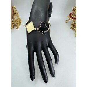 Poker Cards Bracelet Black Red And Beige Color Over Gold Tone Metal